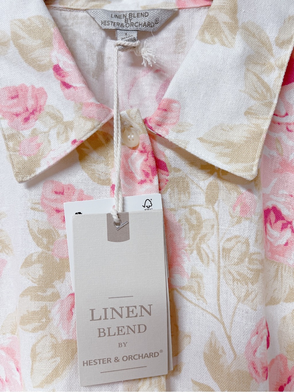 Hester & Orchard Flora Pink Linen Blend Button-Front Women's Top Blouse Size L - Picture 5 of 13